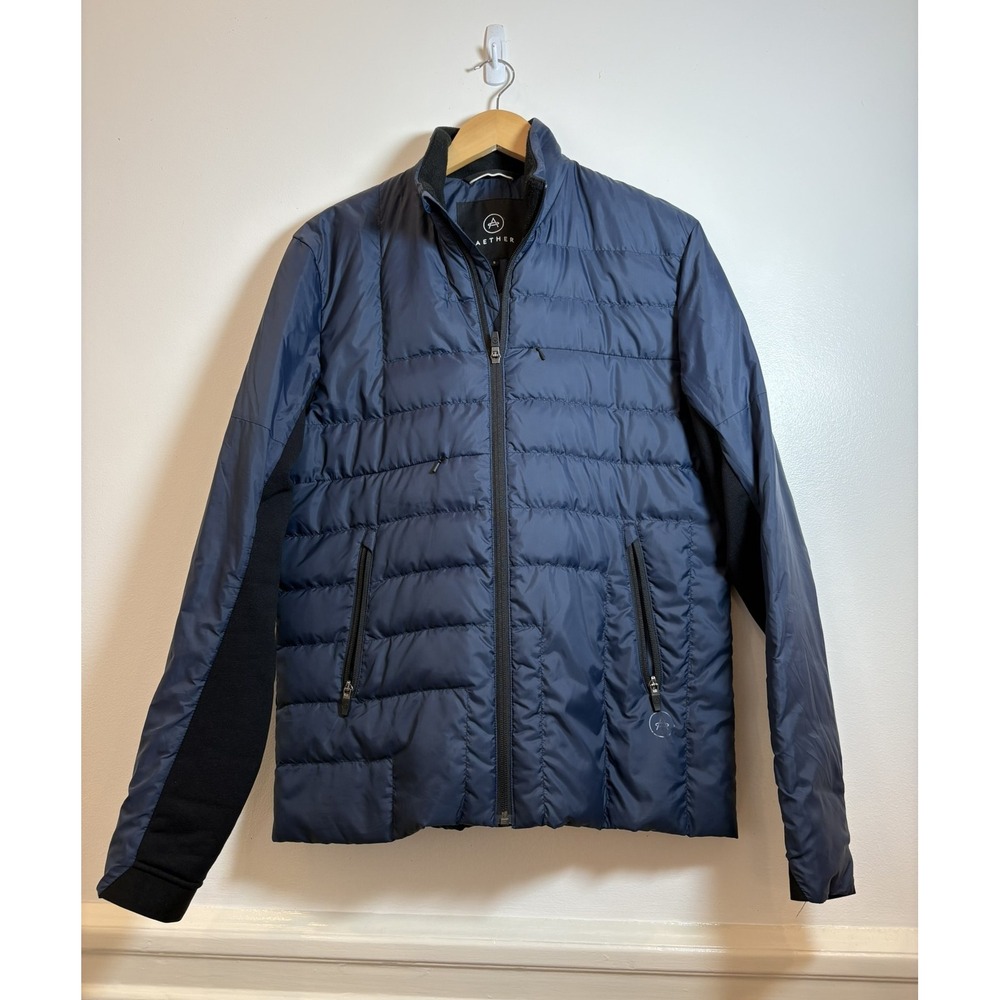 AETHER Phase Full-Zip Jacket Men's S Total Eclipse Down Knit Sleeves Navy Puffer